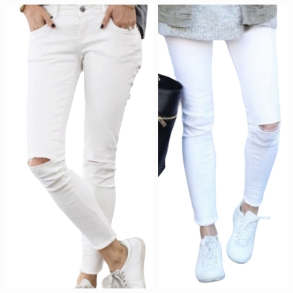 NWT Anine Bing Jeans Skinny White Knee Slit Frayed Low Rise Grunge Indie Sleeze - Picture 2 of 16